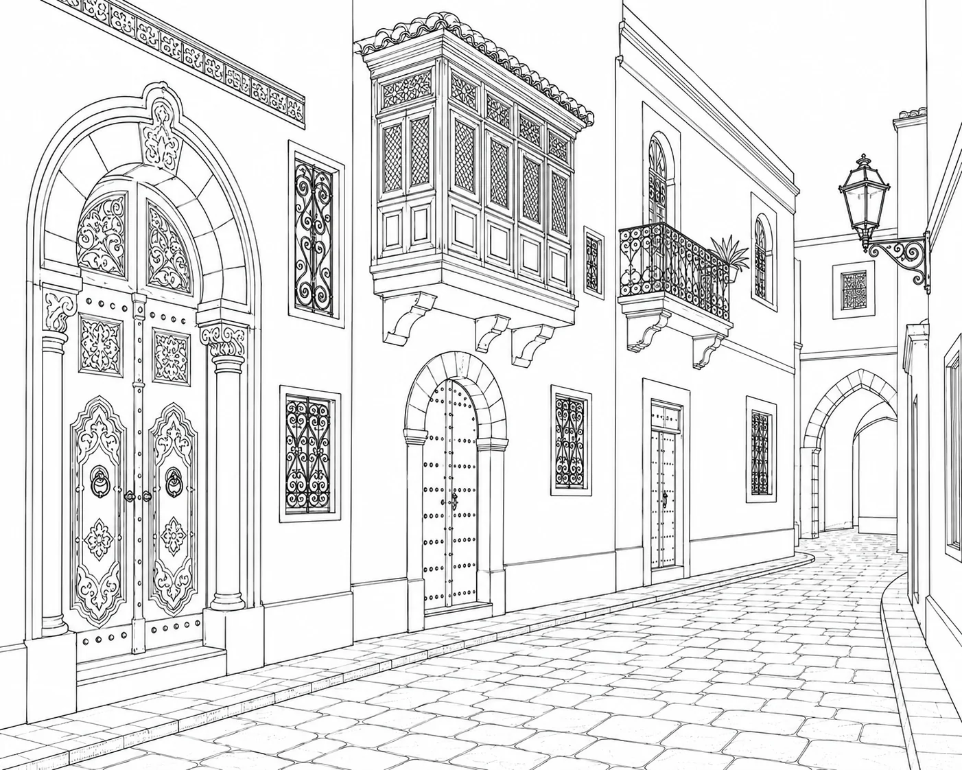 Peaceful Street Cozy Street Coloring Page