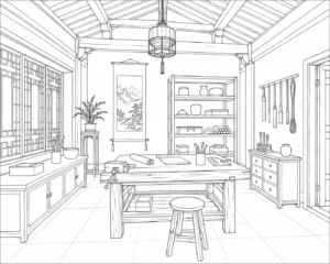 Reading Nook Scene Coloring Page Set 4