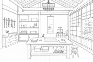 Relaxing Lounge Scene Coloring Page Set 4