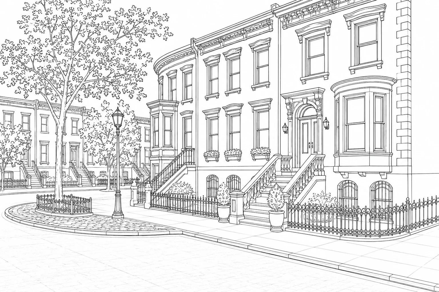 Residential Street Relaxing Coloring Page