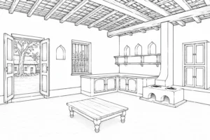 Rustic Cabin Interior Scene Coloring Page Set 2