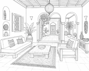 Rustic Cabin Interior Scene Coloring Page