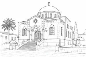 Sacred Hall Scene Coloring Page