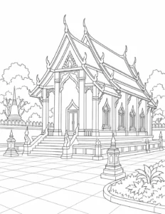 Sacred Hall Scene Coloring Page Set 2