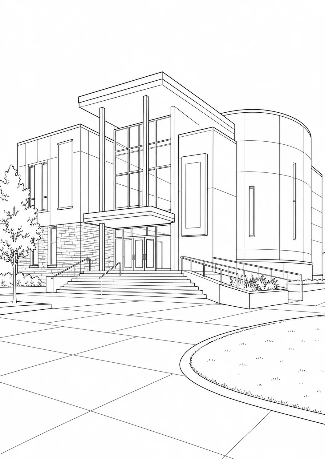Sleek Office Building Scene Coloring Page