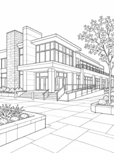 Sleek Office Building Scene Coloring Page Set 2