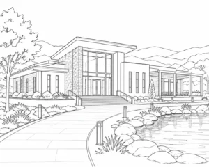 Sleek Office Building Scene Coloring Page Set 2