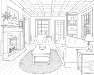 Sunlit Room Scene Coloring Page Set 6