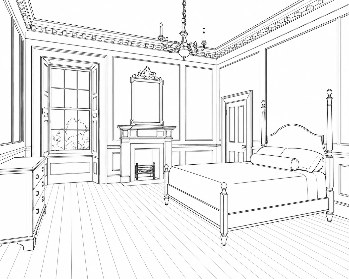 Sunlit Room Scene Coloring Page Set 2