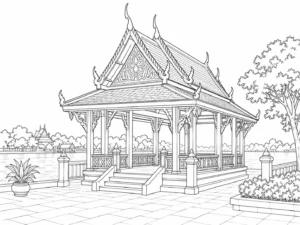 Temple Garden Scene Coloring Page Set 5