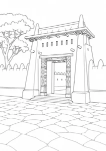 Temple Garden Scene Coloring Page Set 3