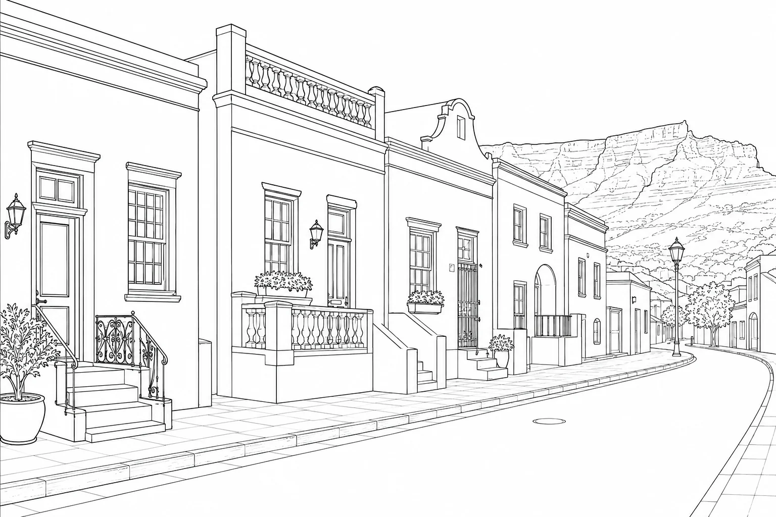 Town Square Street Detailed Coloring Page