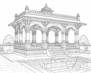 Traditional Courtyard Scene Coloring Page Set 2