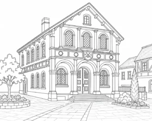 Traditional Courtyard Scene Coloring Page Set 5