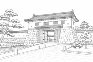 Traditional Courtyard Scene Coloring Page Set 3