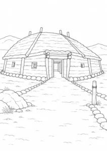 Traditional Courtyard Scene Coloring Page Set 4