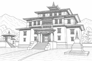 Traditional Rooftop Scene Coloring Page