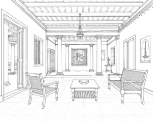 Traditional Sitting Room Scene Coloring Page