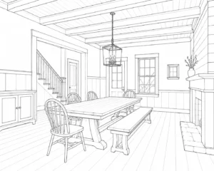 Traditional Sitting Room Scene Coloring Page