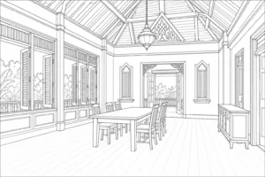 Traditional Sitting Room Scene Coloring Page Set 2
