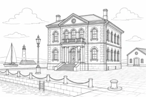 Traditional Stone House Scene Coloring Page Set 4