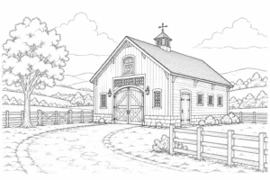 Traditional Stone House Scene Coloring Page Set 2