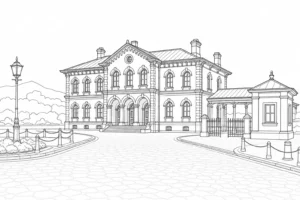 Traditional Stone House Scene Coloring Page Set 3