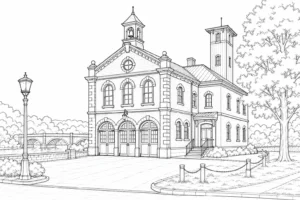 Traditional Stone House Scene Coloring Page Set 5