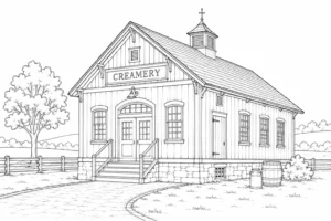 Traditional Stone House Scene Coloring Page Set 2