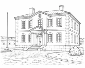 Traditional Stone House Scene Coloring Page Set 6