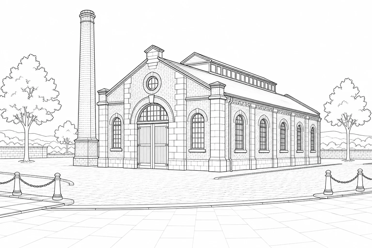 Traditional Stone House Scene Coloring Page Set 3