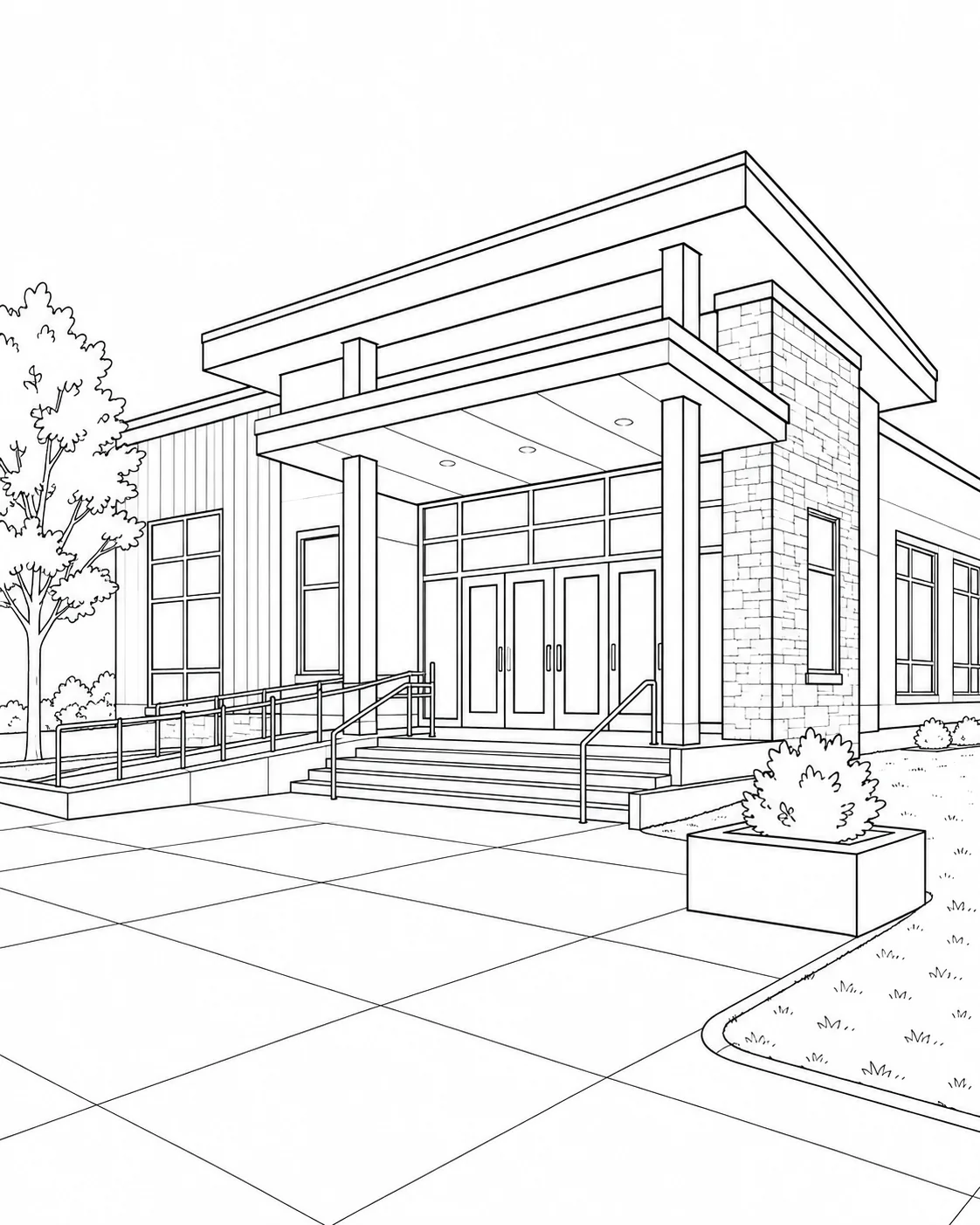 Urban Modern Facade Scene Coloring Page Set 3