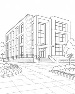 Urban Modern Facade Scene Coloring Page Set 4