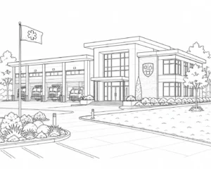Urban Modern Facade Scene Coloring Page Set 2