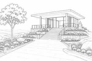 Urban Modern Facade Scene Coloring Page Set 3