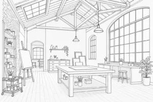 Window Seat Interior Scene Coloring Page Set 4