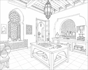 Window Seat Interior Scene Coloring Page Set 4