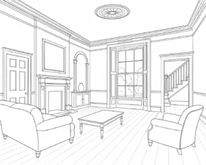 Window Seat Interior Scene Coloring Page Set 6