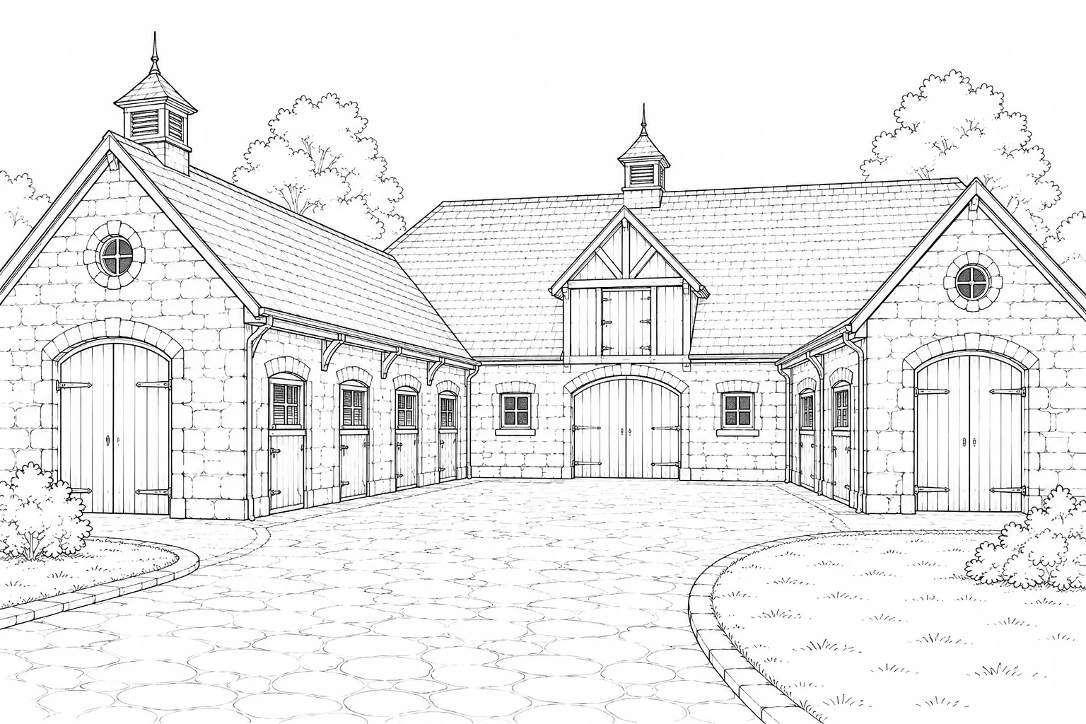 Ancient Courtyard Scene Coloring Page