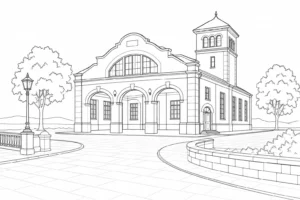 Ancient Courtyard Scene Coloring Page