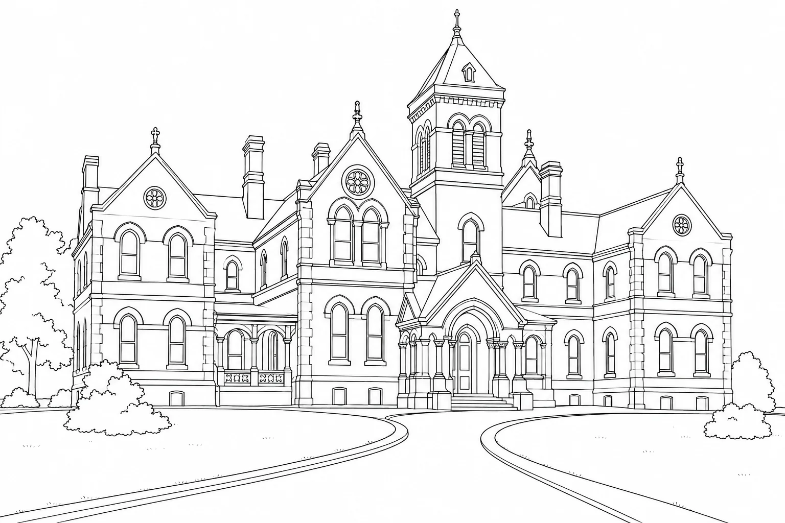 Ancient Courtyard Scene Coloring Page