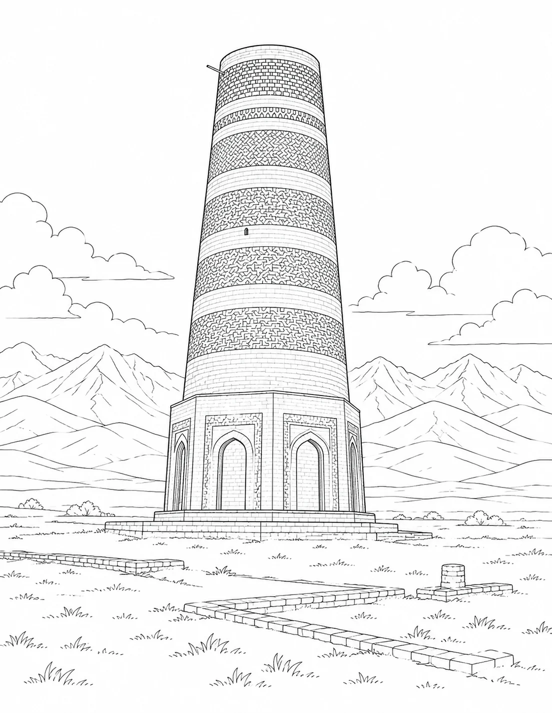 Ancient Landmark Scene Coloring Page Set 2