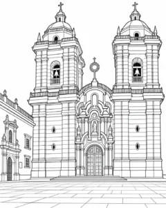 Ancient Landmark Scene Coloring Page