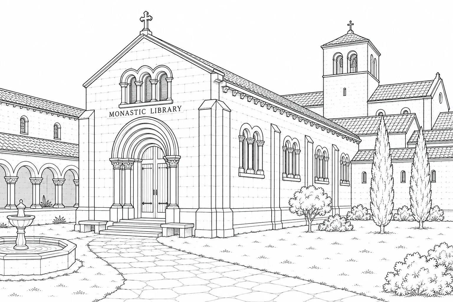 Ancient Monument Scene Coloring Page