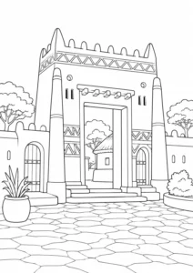 Ancient Monument Scene Coloring Page Set 3