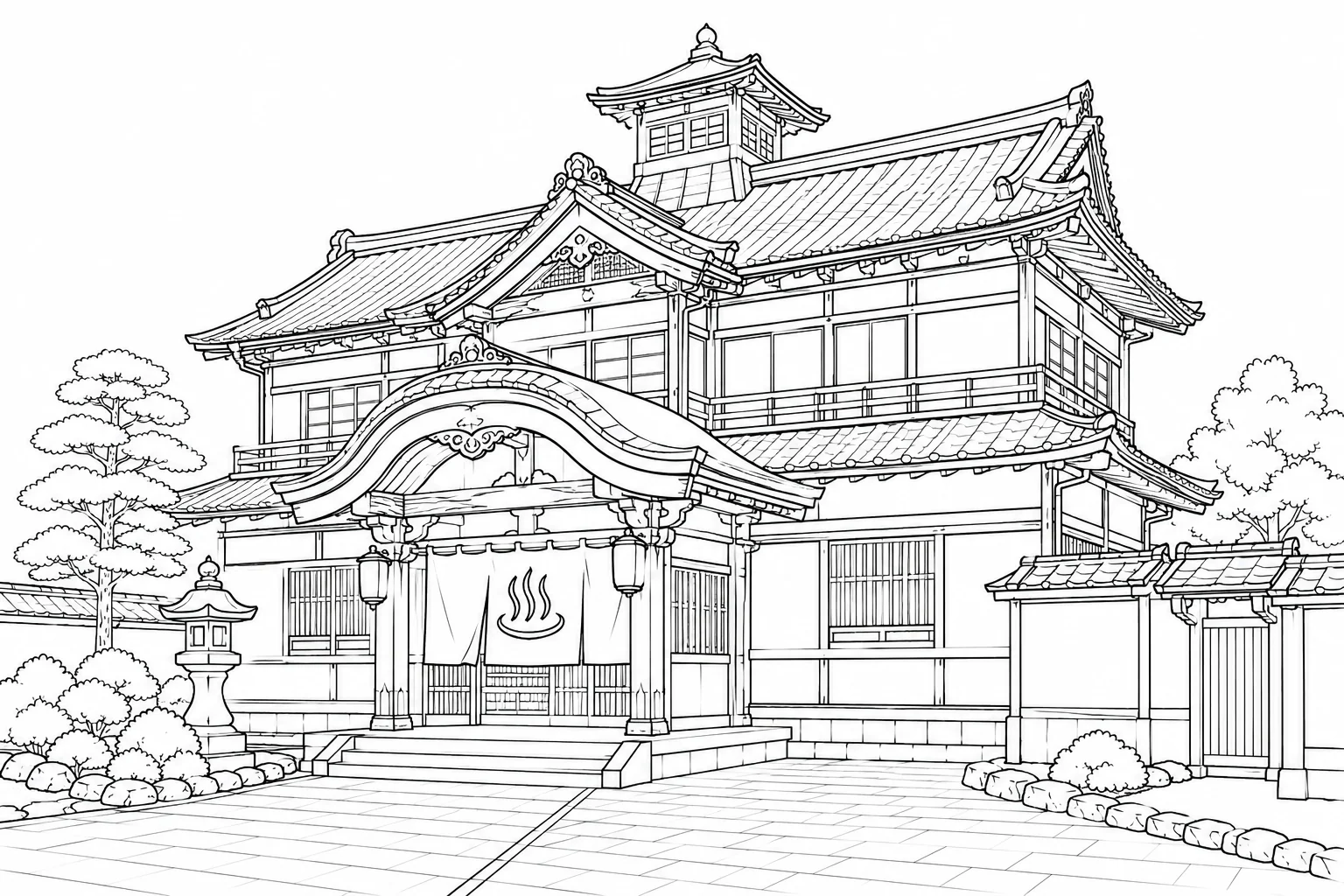 Ancient Temple Scene Coloring Page Set 3