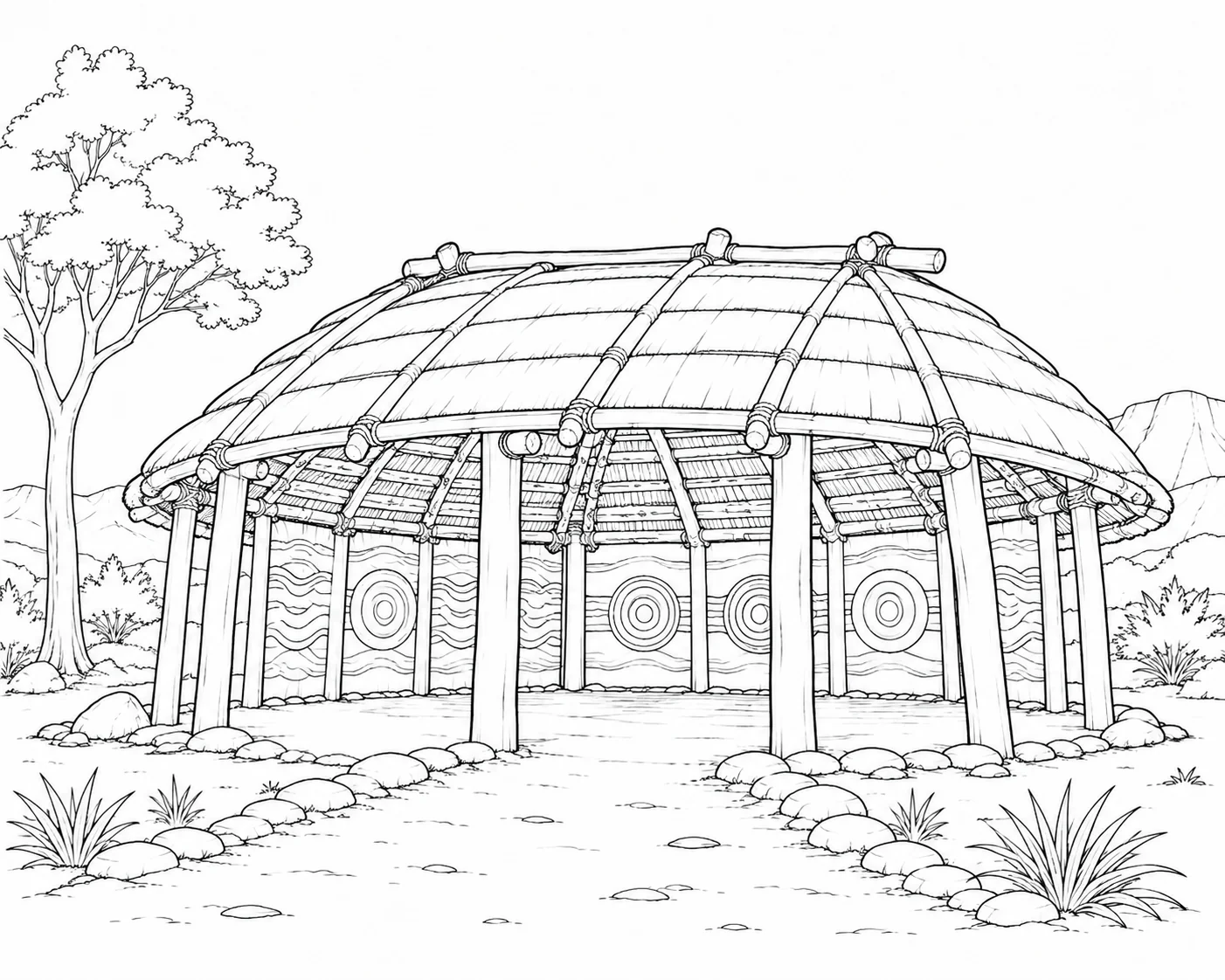 Ancient Temple Scene Coloring Page Set 4