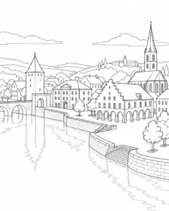 Busy Urban Center Scene Coloring Page