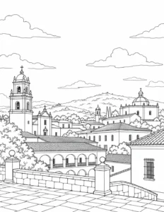 Busy Urban Center Scene Coloring Page