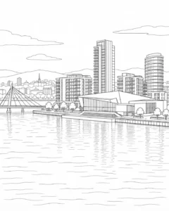 Busy Urban Center Scene Coloring Page Set 2